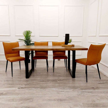 Freya 1.8M Luxury Dining Table with 4 Stylish Flora Tan Chairs - Elegant and Spacious Design - UK Luxury Furniture